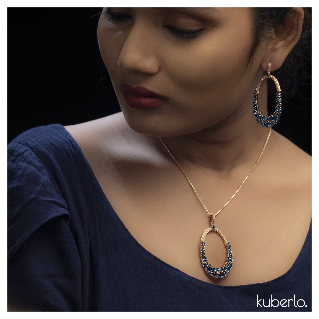 Gift Kanoor Dangler earrings (Blue) - Kuberlo - Best Gift for - Imitation Jewellery - Designer Jewellery - one gram gold - fashion jewellery