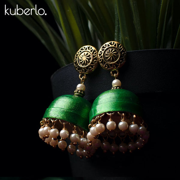 Hand Made Jhumka earrings - Green - Kuberlo - Best Gift for - Imitation Jewellery - Designer Jewellery - one gram gold - fashion jewellery