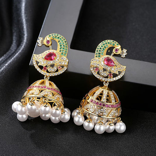 Peafowl Jhumka Earrings - Kuberlo - Best Gift for - Imitation Jewellery - Designer Jewellery - one gram gold - fashion jewellery