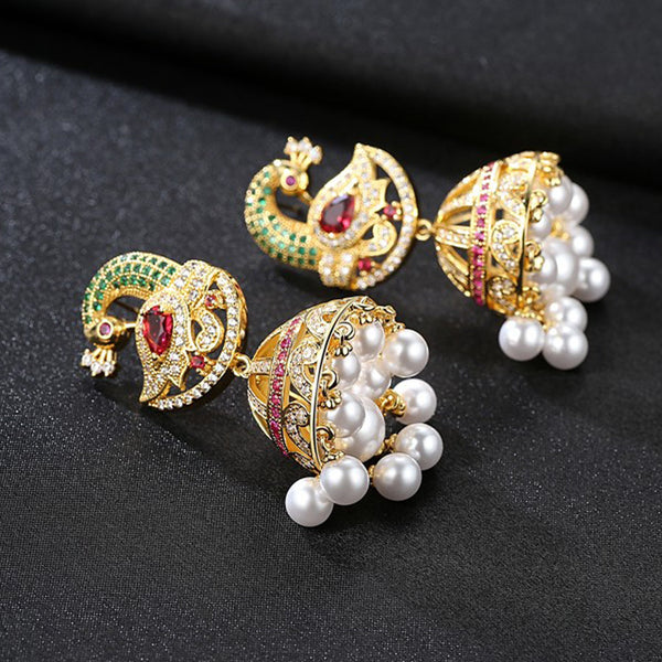 Peafowl Jhumka Earrings - Kuberlo - Best Gift for - Imitation Jewellery - Designer Jewellery - one gram gold - fashion jewellery