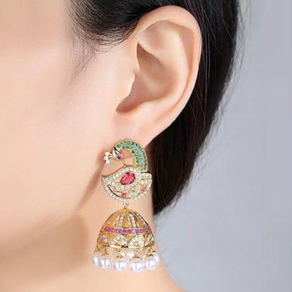 Peafowl Jhumka Earrings - Kuberlo - Best Gift for - Imitation Jewellery - Designer Jewellery - one gram gold - fashion jewellery