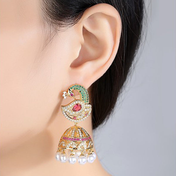 Peafowl Jhumka Earrings - Kuberlo - Best Gift for - Imitation Jewellery - Designer Jewellery - one gram gold - fashion jewellery