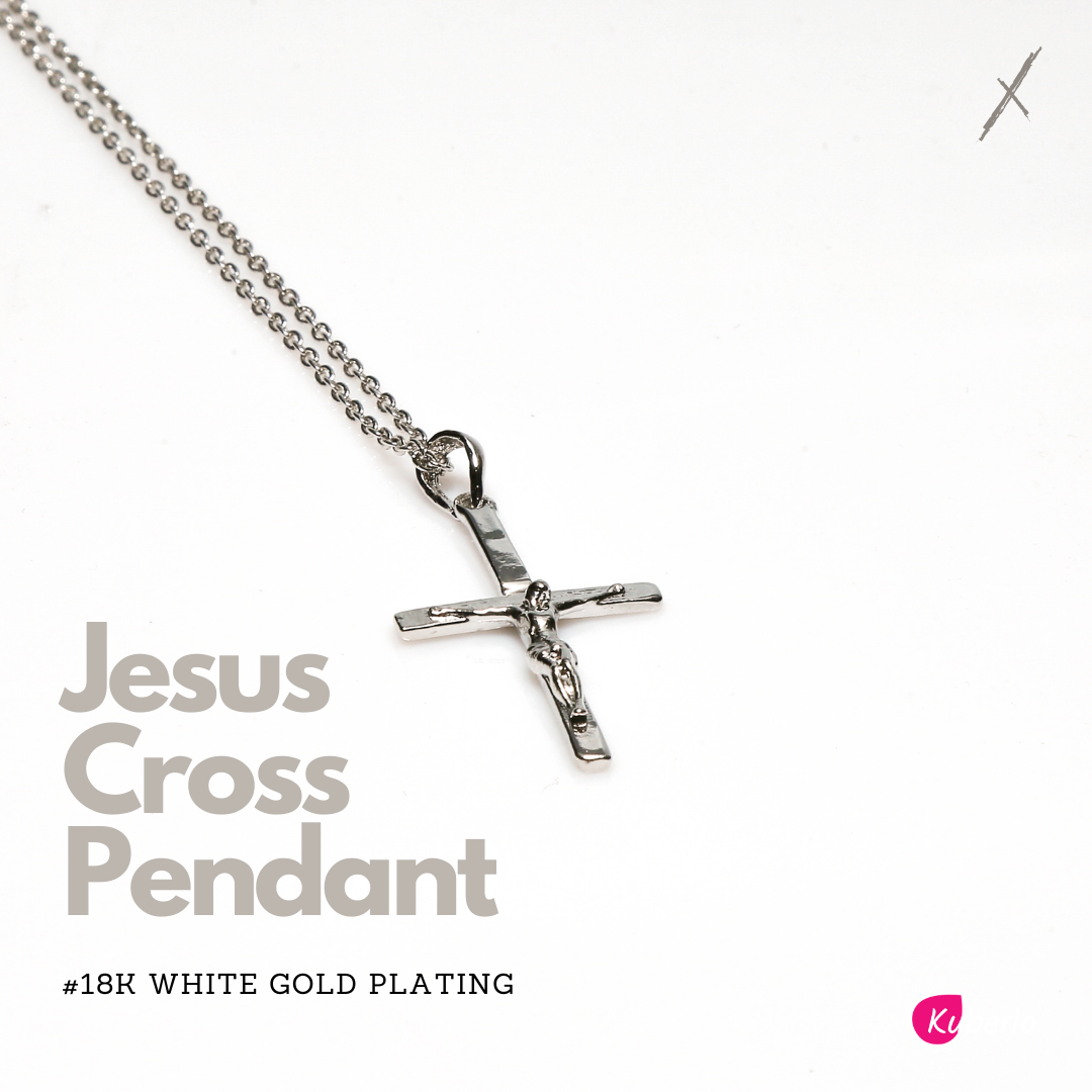 Jesus Cross Pendant (White Gold Plating)