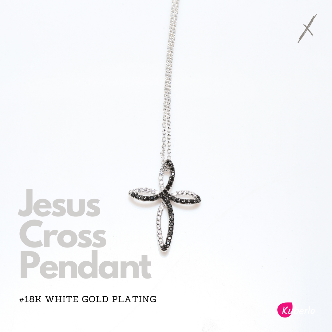 Jesus Cross Pendant (Black Crystals)