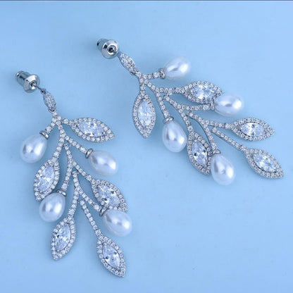 Leaf Pearl Dangler Earrings - Kuberlo - Best Gift for - Imitation Jewellery - Designer Jewellery - one gram gold - fashion jewellery