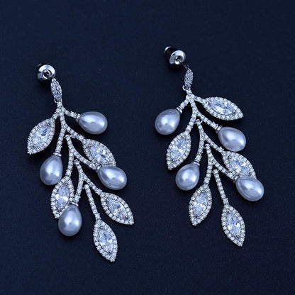 Leaf Pearl Dangler Earrings - Kuberlo - Best Gift for - Imitation Jewellery - Designer Jewellery - one gram gold - fashion jewellery