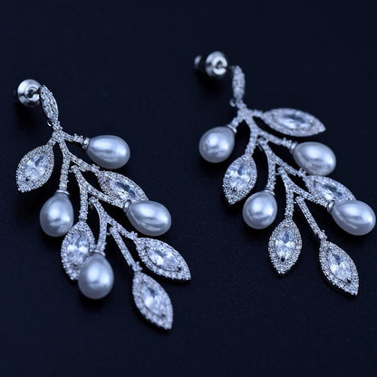 Leaf Pearl Dangler Earrings - Kuberlo - Best Gift for - Imitation Jewellery - Designer Jewellery - one gram gold - fashion jewellery