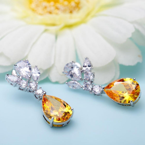 Citrine Crystal Earrings - Kuberlo - Best Gift for - Imitation Jewellery - Designer Jewellery - one gram gold - fashion jewellery