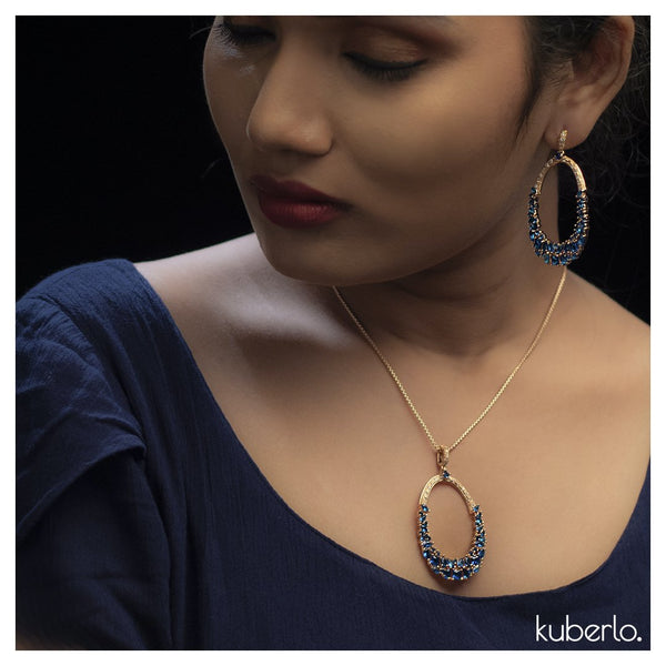 Kanoor Dangler Earrings  (Blue) - Kuberlo - Best Gift for - Imitation Jewellery - Designer Jewellery - one gram gold - fashion jewellery