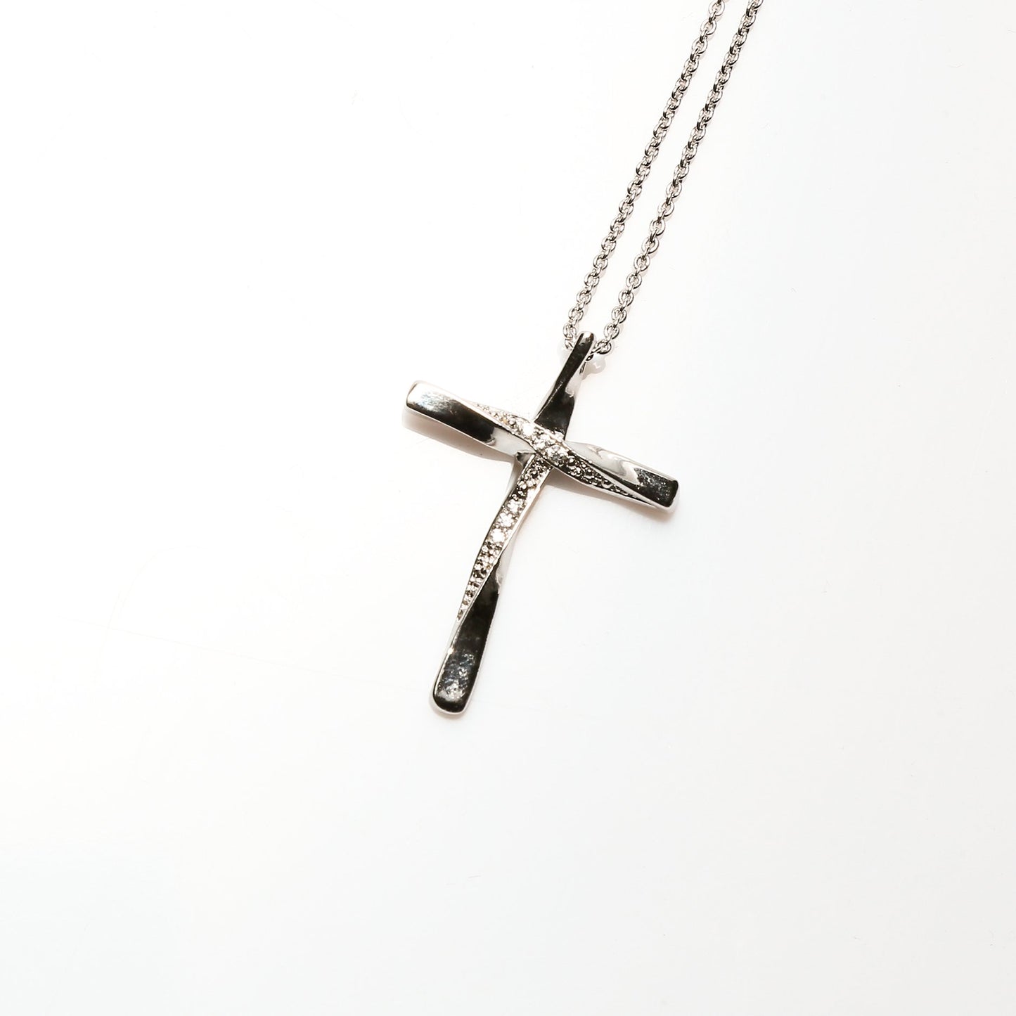 Jesus Cross Pendant (White Gold Plating, Crystals)