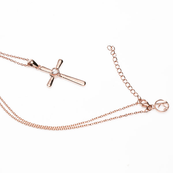 Jesus Crystal Cross Pendant (Rose Gold)