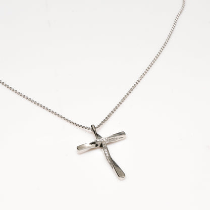 Jesus Cross Pendant (White Gold Plating, Crystals)