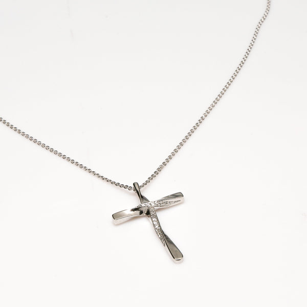 Jesus Cross Pendant (White Gold Plating, Crystals)