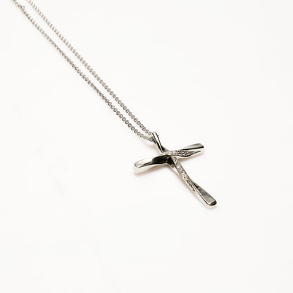 Jesus Cross Pendant (White Gold Plating, Crystals)