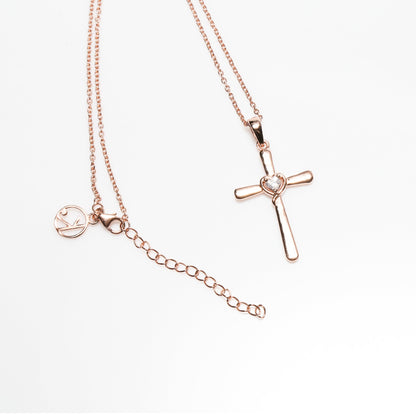 Jesus Crystal Cross Pendant (Rose Gold)