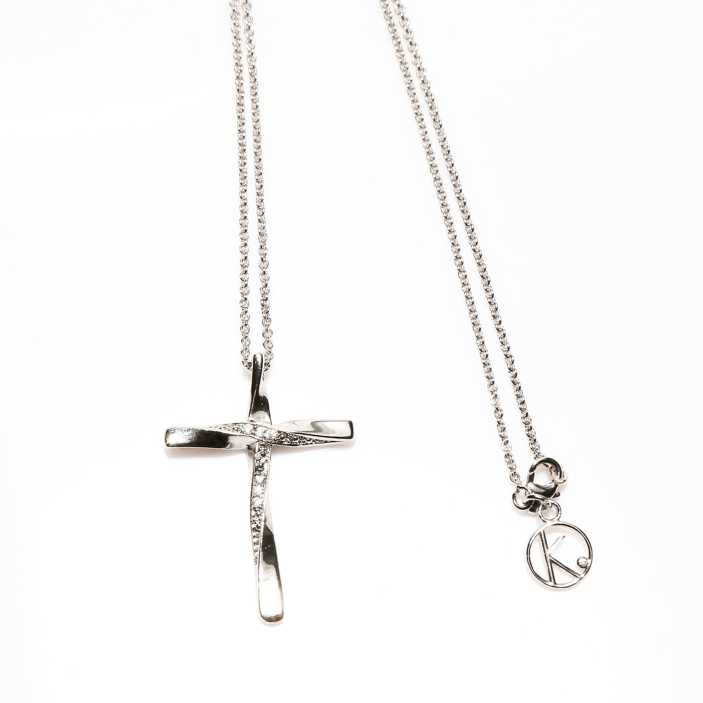 Jesus Cross Pendant (White Gold Plating, Crystals)