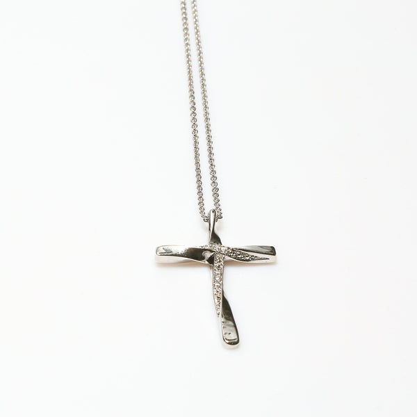 Jesus Cross Pendant (White Gold Plating, Crystals)