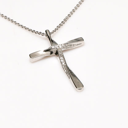 Jesus Cross Pendant (White Gold Plating, Crystals)