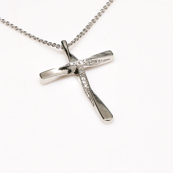 Jesus Cross Pendant (White Gold Plating, Crystals)