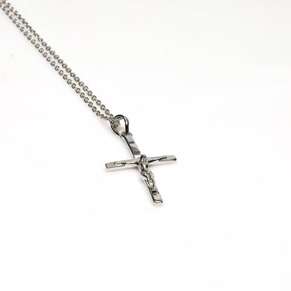 Jesus Cross Pendant (White Gold Plating)