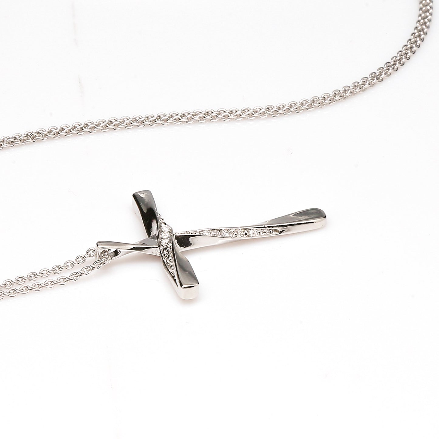 Jesus Cross Pendant (White Gold Plating, Crystals)